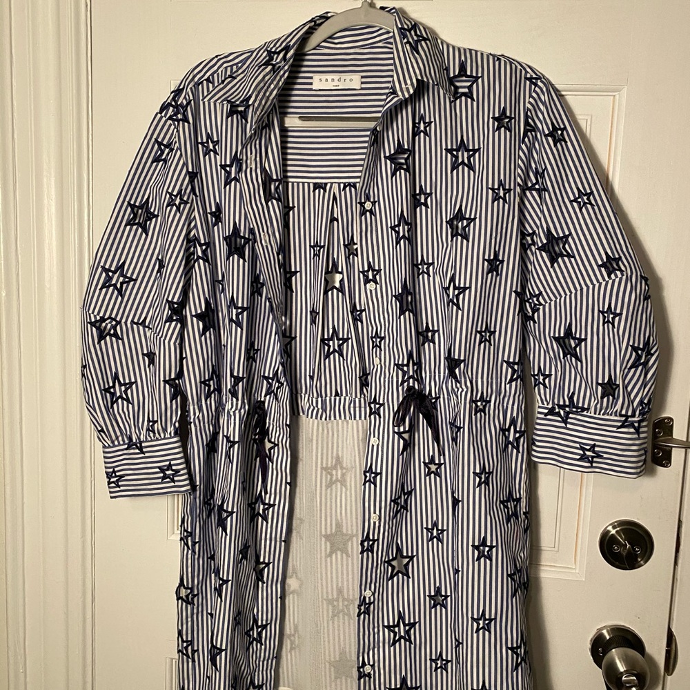 Sandro Star Shirt Dress Size 8 - Picture 5 of 6